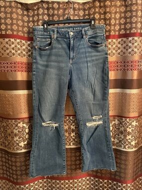 American Eagle Outfitters high rise kick boot crop jeans with Knee Distress